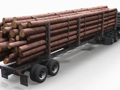 Freightliner FLT 1990 logtruck Low-poly 3D model