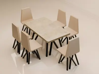 Set table chandelier and chairs  Low-poly 3D model