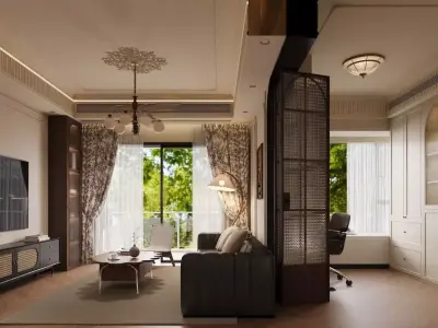 Livingroom and Kitchen 3D model