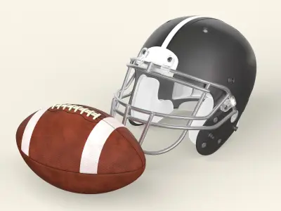 American Football Helmet and Ball 3D model