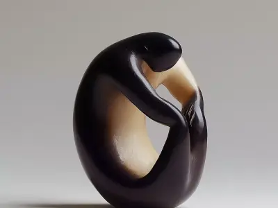 Abstract Embrace Sculpture Minimalist Couple Hug 3D Model Low-poly 3D model