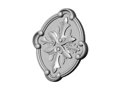 Oval scroll frame and carved floral rosette relief 3D print model