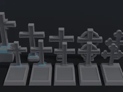 Cartoon stone cemetery Polygonal Style Low-poly 3D model