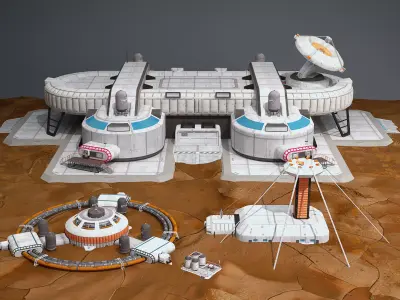 Mars base Low-poly 3D model