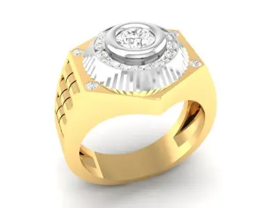 Luxury Sunburst Round Diamond Ring for Men 128 3D print model