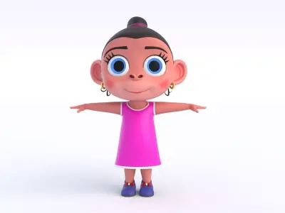 Cartoon Monkey Girl Low-poly 3D model