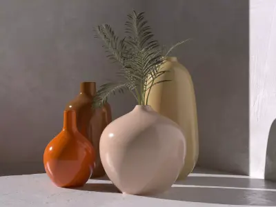 Costa Vase Set with Palm plant 3D model