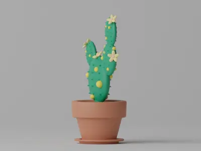 Cartoon Cactus and Pot 1 3D model