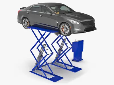 Automotive Scissor Lift and Sedan Rigged 3D model