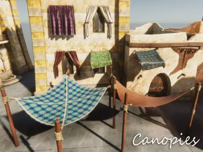 Canopies Collection curtain hanging on stone wall Low-poly 3D model