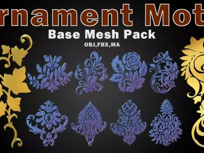 75 Ornaments Motif Base Mesh Pack Low-poly 3D model