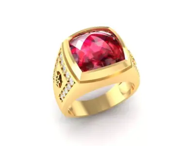 Luxury Red Gemstone Men Ring 3D Model with Side Diamonds 125 3D print model