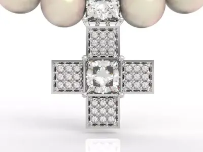 Majestic Byzantine Cross Pearl Necklace 3D print model