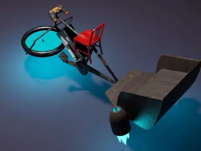 Rickshaw bicycle with lamp Low-poly 3D model