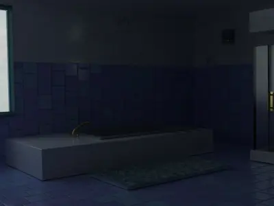 Modern luxurious bathroom blender with a modern window Low-poly 3D model