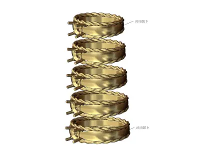 Braided rope pinched shank 5mm solitaire ring US sizes 5to9 3D print model