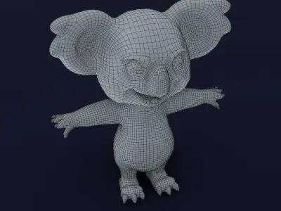 Cartoon Koala Rigged Base Mesh 3D Model Low-poly 3D model