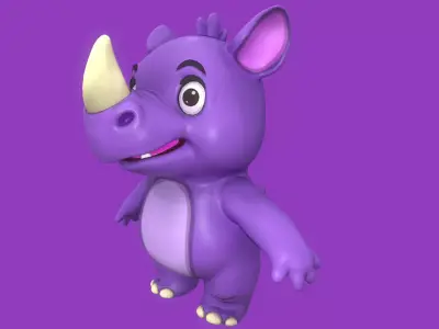 Rigged Violet Cute Playful Rhino  Low-poly 3D model
