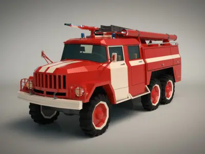 Low Poly Fire Truck 03 Low-poly 3D model