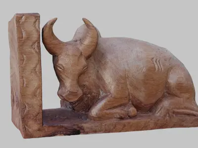 Wooden figurine zebu bookstopper Low-poly 3D model