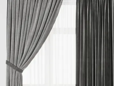 Classic Curtain with rod gray Curtains Collections 002 HBH Low-poly 3D model