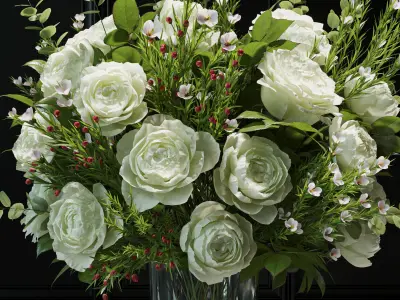 Flower Set 042 white rose wax flower 3D model