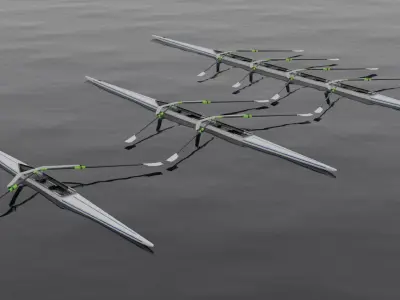 Rigged Rowing Boats Pack 3 Single Double Quadruple 3D model