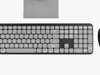 Wireles Computer Set Keyboard Mouse Monitor Black-White Version 3D model