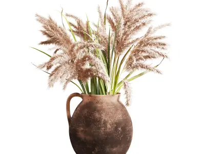 Handcrafted Earthenware Jug with Dried Pampas 3D model
