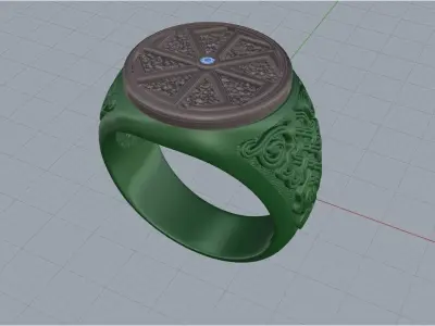 ring with Kolovrat and diamond 3D print model