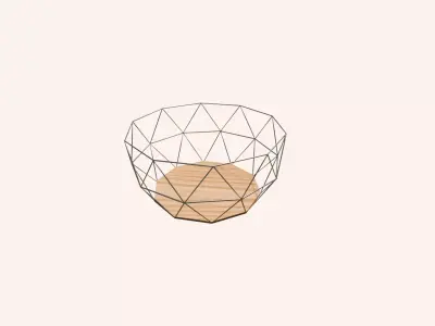 Metal and Wood Fruit Bowl - Geometric Wireframe Basket 3D Model  Low-poly 3D model