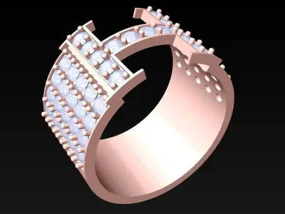 Letter H Ring - Diamond Ring - N3683 3D print model
