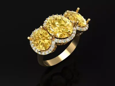 3d Golden Luxury Women Ring With Oval Diamond  3D print model
