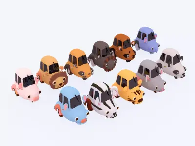 Animal Car Toys Pack 01 Low-poly 3D model