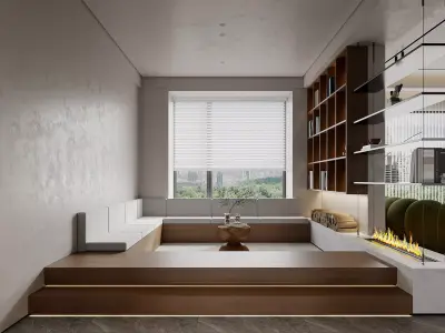 Modern living room dining room interior scenes 388 3D model