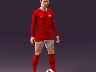001053 soccerplayer red white uniform and ball 3D model
