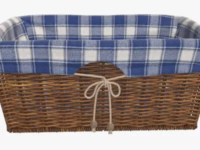 Wicker basket rectangular with fabric dark brown 3D model