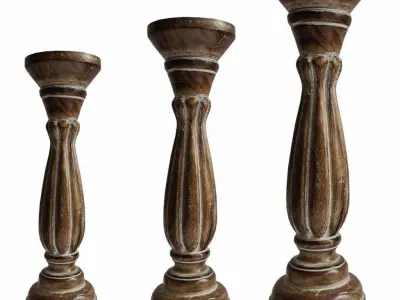 Handmade Wooden with Pillar Base Support 3D model