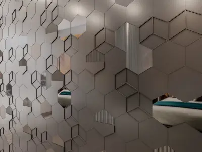 wall-panel glass wall with hexagonal pattern 3D model