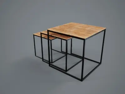 Table PBR Game Ready nesting with metal legs and wooden top Low-poly 3D model