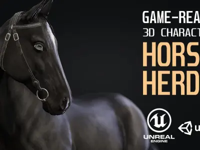 Horse Herd - Low poly animated game-ready Horse and  control rig Low-poly 3D model