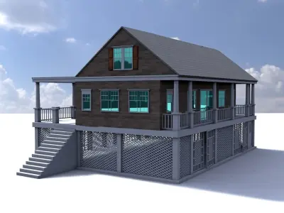 house 8 with deck and stairs Low-poly 3D model