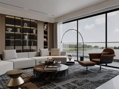 Modern living room dining room interior scenes  3D model 21