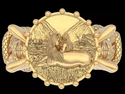 Girl snake horse ring silver gold printable jewelry 3D print model