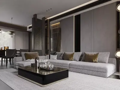 Modern living room dining room interior scenes 415 3D model