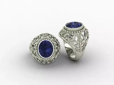 silver gemstone ring 3D print model