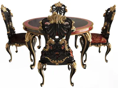 Classic Round Dinning Table and Chairs Low-poly 3D model