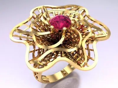  Mesh flower ring - Italian rings - Womens Rings - N6438 3D print model