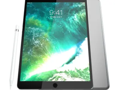 Apple iPad Pro 105 2017  Inch Cellular Space Grey And Pencil 3D model