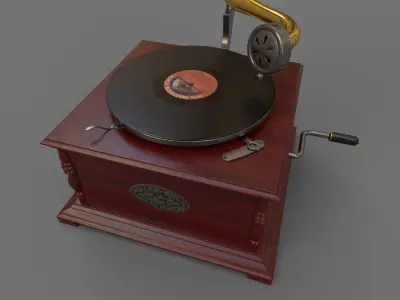 Gramophone and Record Low-poly 3D model